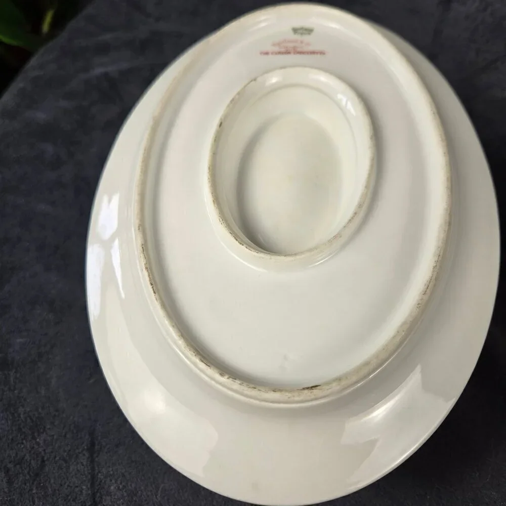 Haviland Limoges Gravy Boat with Underplate Attached Cream w/ Gold Accents Vtg